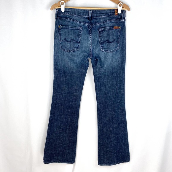 7 For All Mankind Flare Jeans Low Rise Dark Blue Stretch Denim 30 - Picture 2 of 8